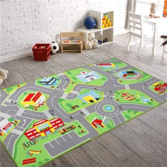 79"X40" Kids Rug Play mat for Toy Cars,Colorful and Fun Play Rugs with Roads - Picture 1 of 7